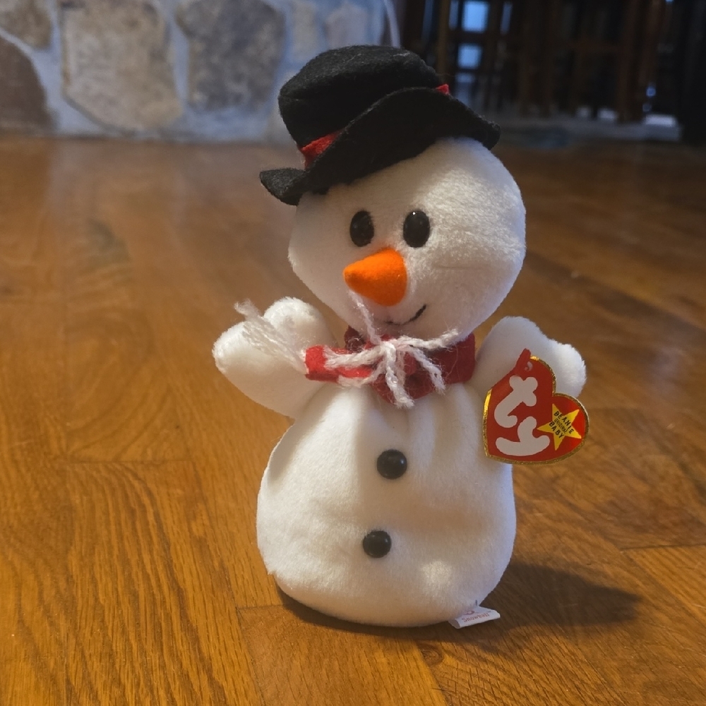 BOGO Ty Snowman Plush with Black Hat and Red Scarf‎